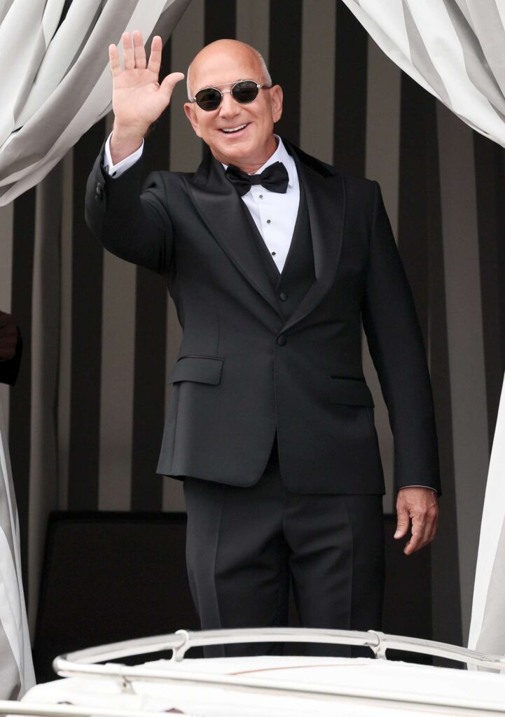 An image of Jeff Bezos in his wedding suit.