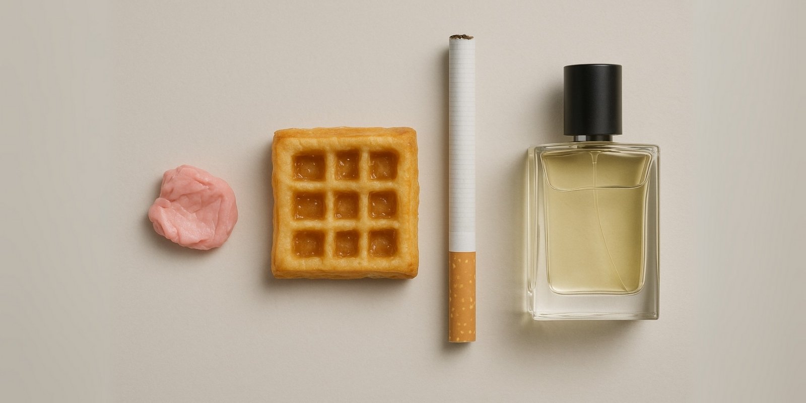A creative illustration of different weird notes in perfume