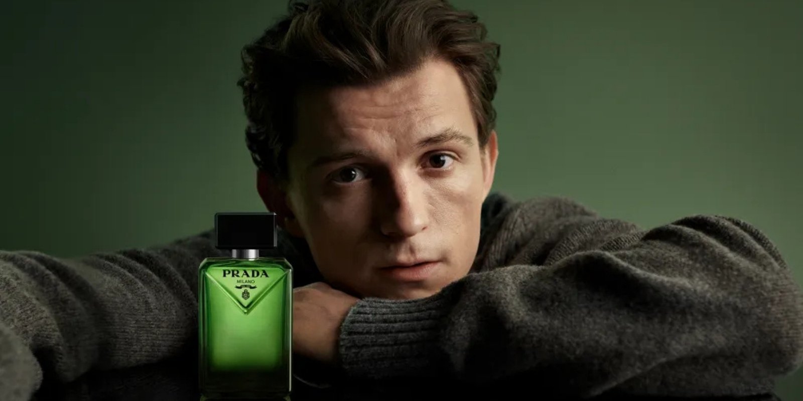 An image of Tom holland as the new Prada paradigm perfume ambassador