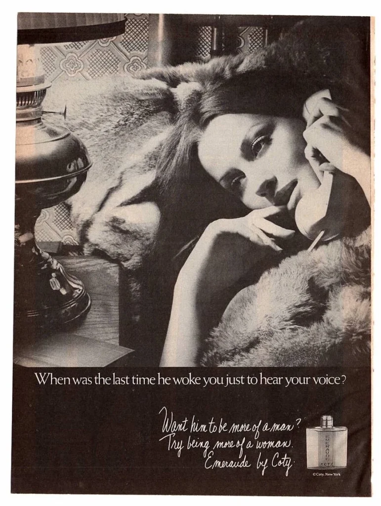 An image of a coty Emaraude perfume ad in 1970s