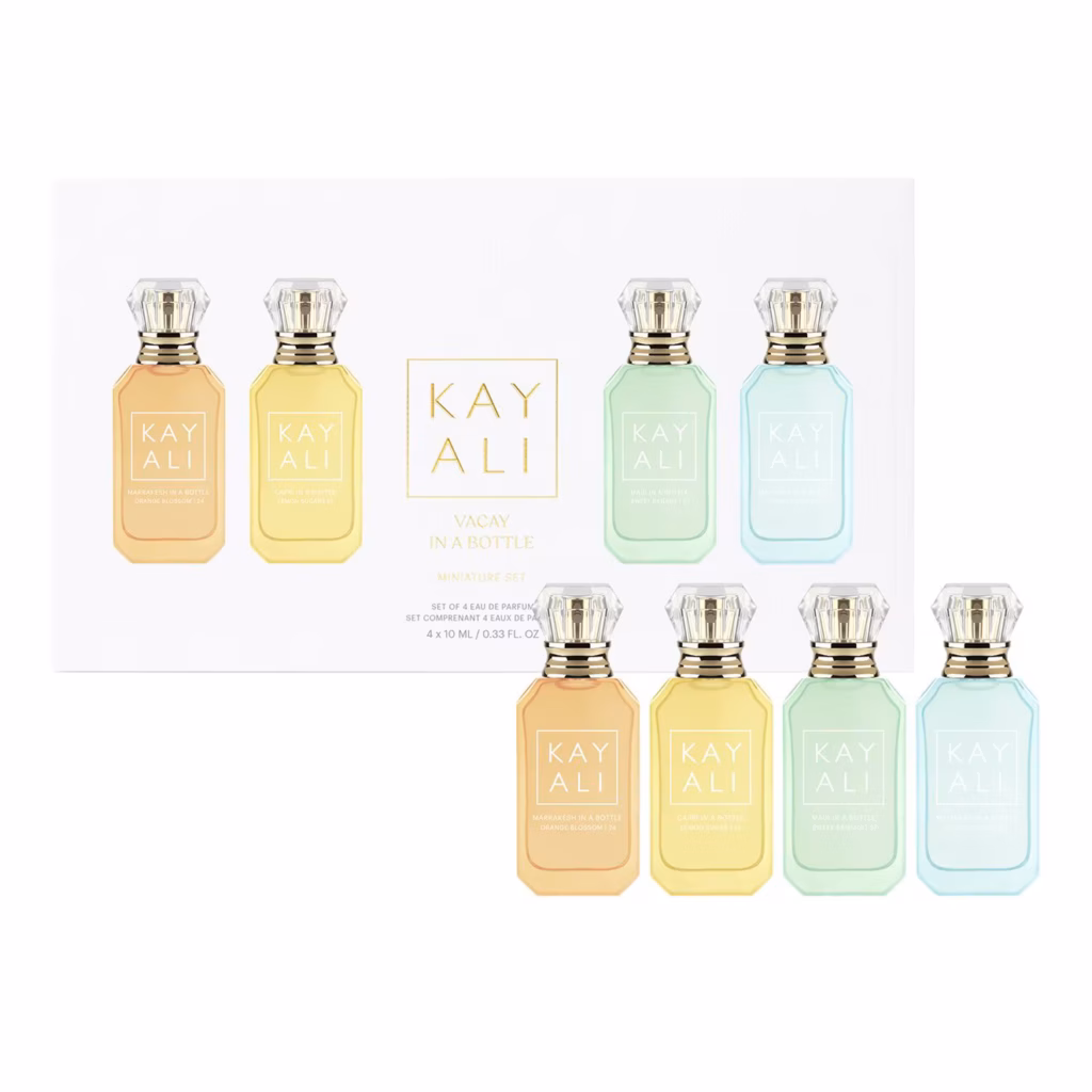 An image of Kayali Vacay in a bottle miniature set