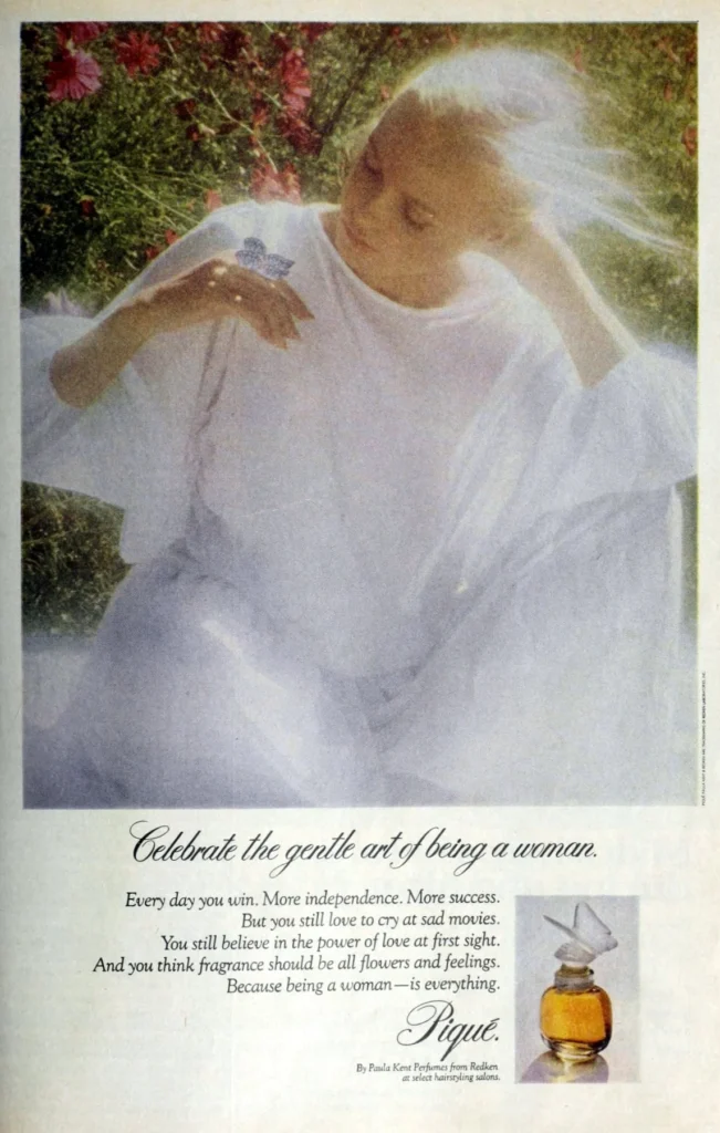 An image of an old advertisement of Pique paula kent perfume