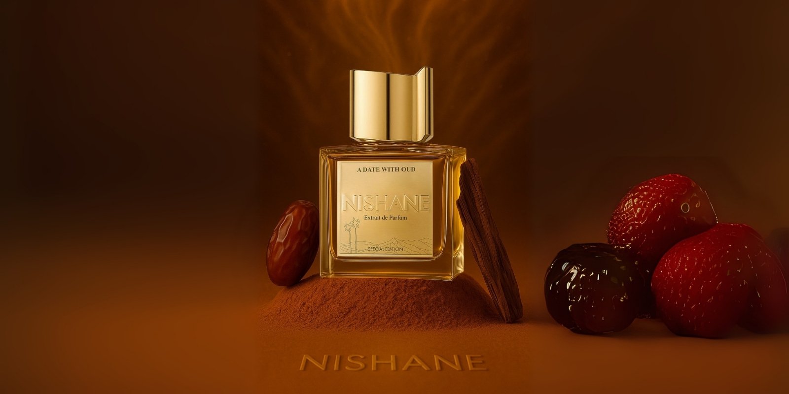 A creative illustration of the perfume a date with oud by Nishane