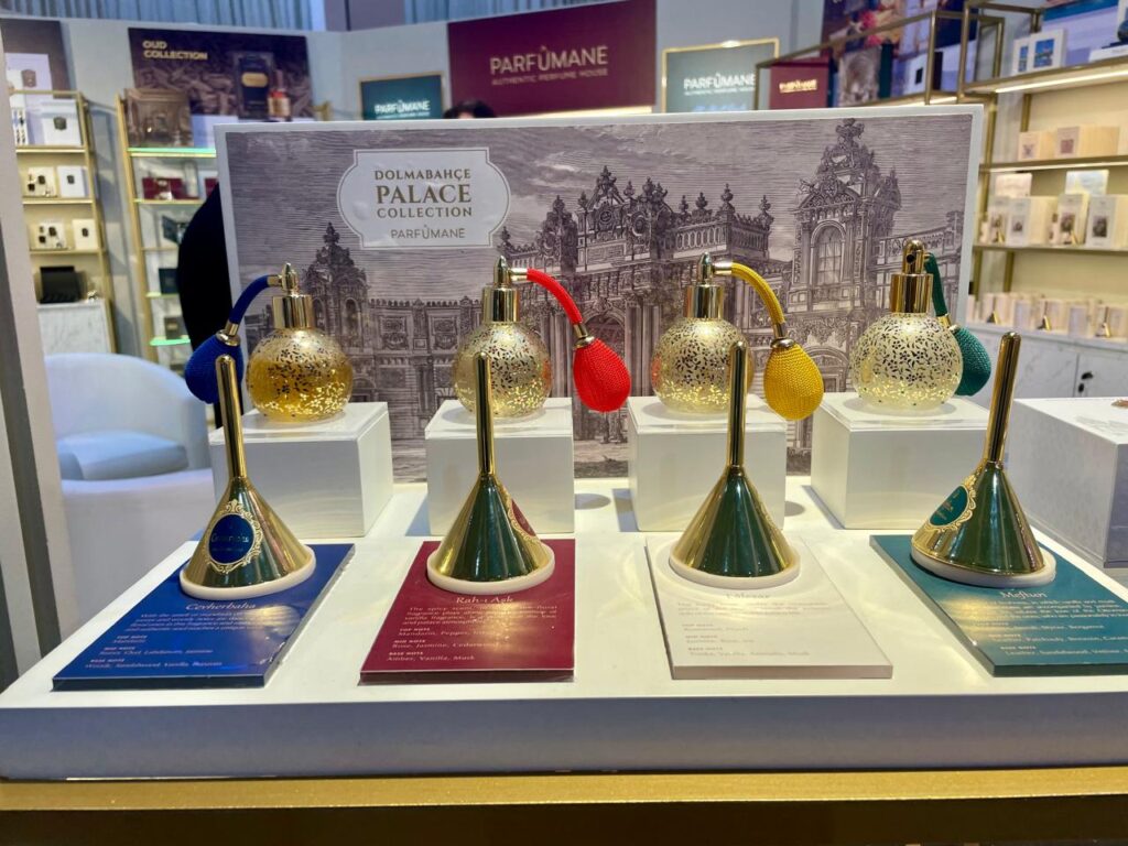 An image of different perfumes and testers at the Emirates perfume expo