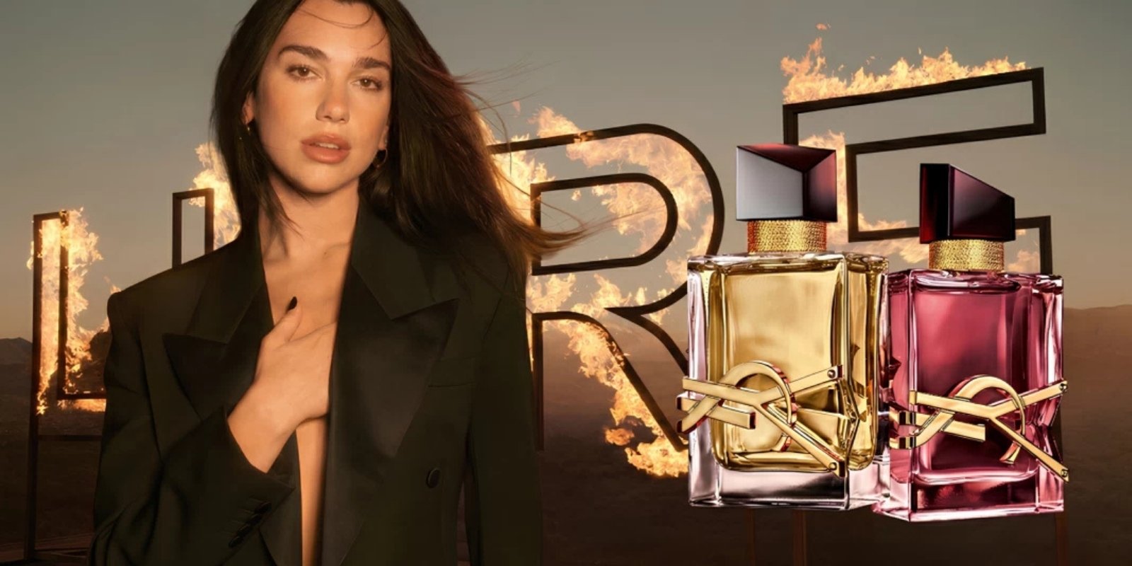 An image of YSL berry crush perfume and Dua Lipa