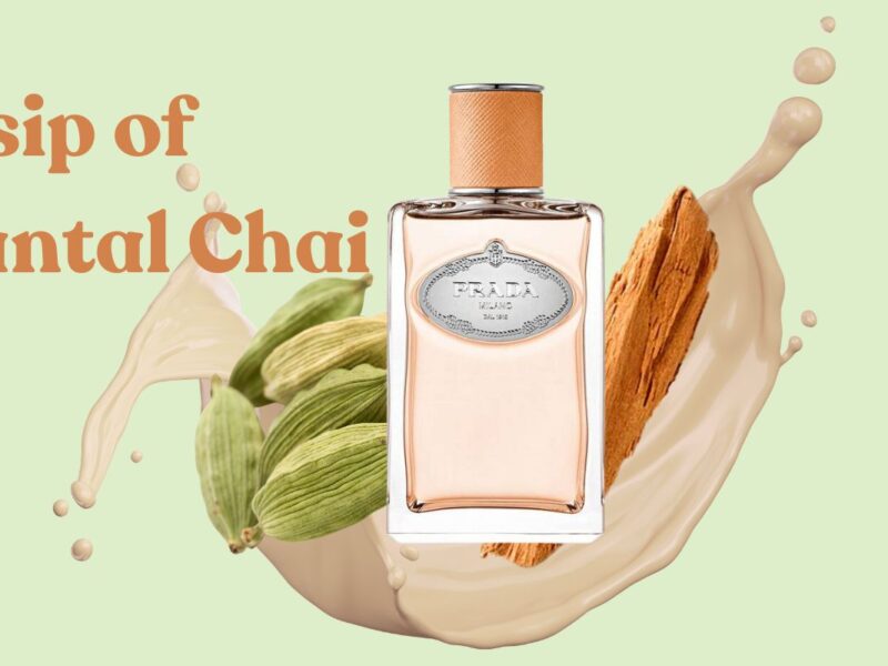 A creative illustration of Prada infusion de santal chai perfume